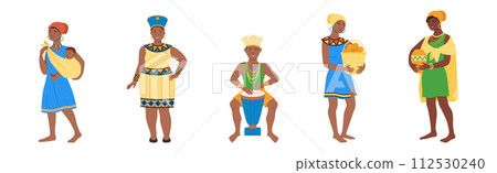 African People Character in Traditional Tribal Clothing Vector Set 112530240