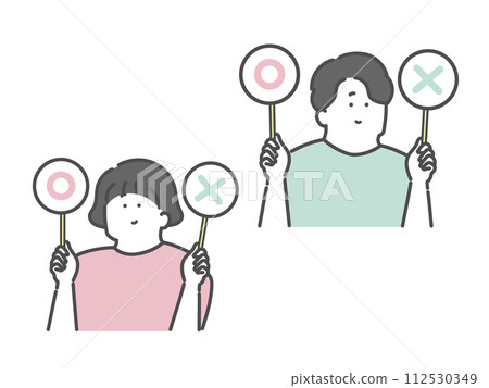 Marubatsu illustration of male and female caregivers (⚪︎×) 112530349