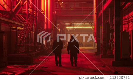 two men walking in an industrial factory on a...-插圖素材 [112530721] - PIXTA圖庫