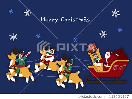Santa rides a sleigh and kids ride Rudolph 112531337