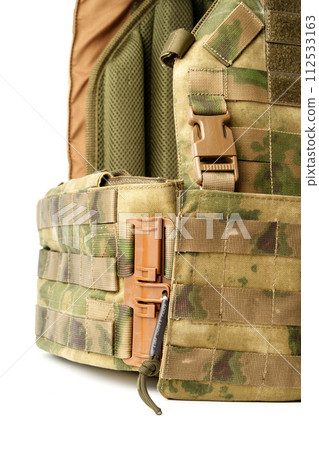 Close up of tactical bulletproof vest on white background 112533163