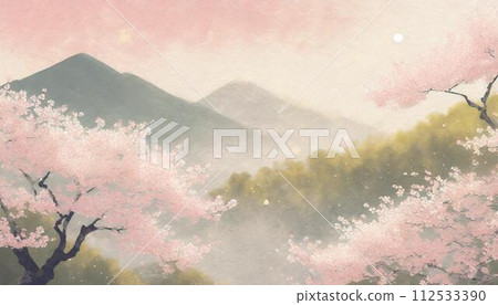 櫻花山水畫（AI生成素材） 112533390