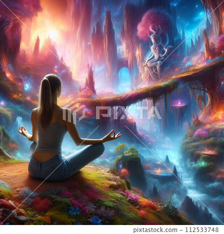 Silhouette of a woman to meditate Silhouette of a woman to meditate 112533748