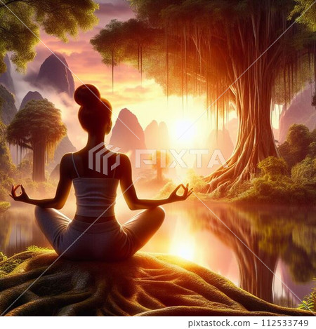 Silhouette of a woman to meditate Silhouette of a woman to meditate 112533749