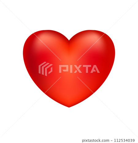 Red realistic heart icon on white background. 3d vector illustration. 112534039
