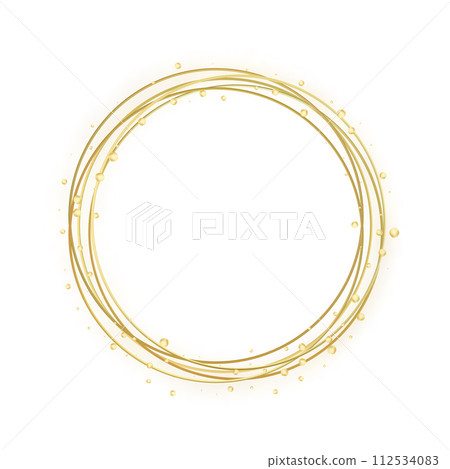 Gold thin round glitter frame. Golden luxury metallic border 112534083