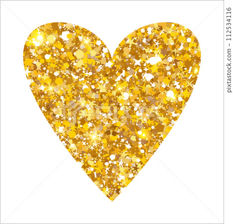 Gold glitter heart. Luxury shimmer heart shape. Sparkling symbol of love. Gold glitter heart. Luxury shimmer heart shape. Sparkling symbol of love. 112534116