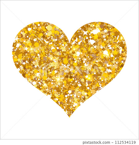 Gold glitter heart. Luxury shimmer heart shape. Sparkling symbol of love. Gold glitter heart. Luxury shimmer heart shape. Sparkling symbol of love. 112534119