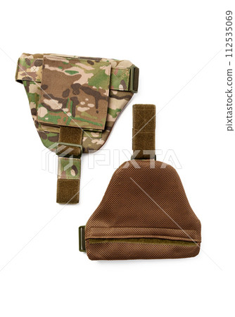 Body armor shoulder plates protection for soldiers isolated on white Body armor shoulder plates protection for soldiers isolated on white 112535069