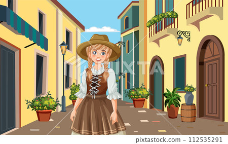 Charming Girl in a Quaint Village Charming Girl in a Quaint Village 112535291