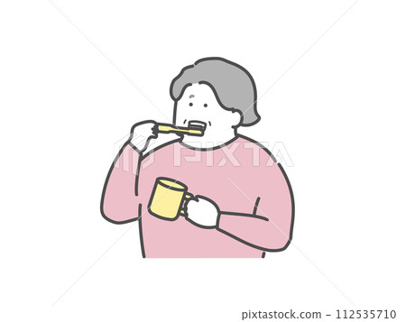 Elderly woman brushing her teeth oral care illustration 112535710