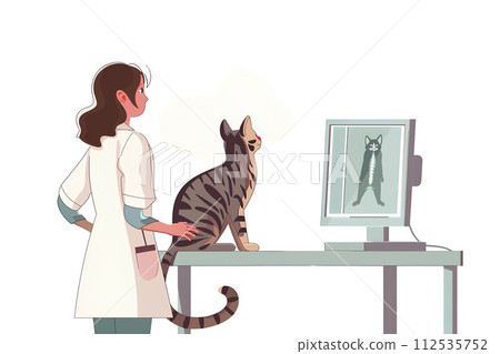 Cat undergoing examination with a young veterinarian-6 “AI generated image” 112535752