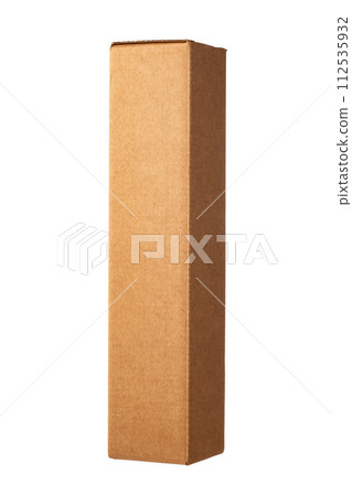 Vertical paper cardboard box for bottle packaging isolated on white 112535932