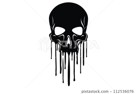 Skull silhouette melting in drops, skull that is melting black silhouette. 112536076