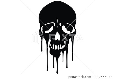 Skull silhouette melting in drops, skull that is melting black silhouette. 112536078
