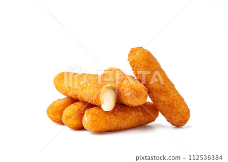 Fried cheese sticks isolated on white background 112536384
