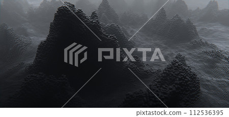 Abstract black cubic landscape technology background. Technology concept 112536395