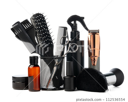 Professional hairdresser tools isolated on white background 112536554