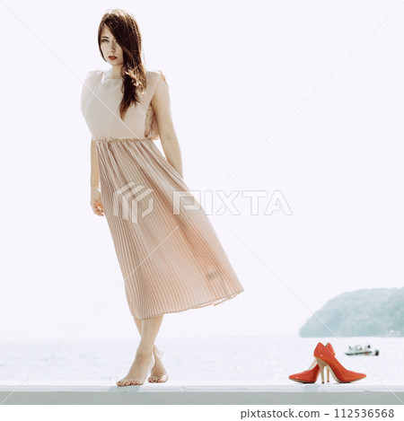 Woman in long romantic dress elegant dress 112536568