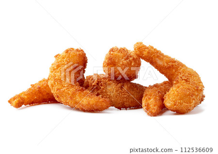 Shrimps in breadcrumbs isolated on white background Shrimps in breadcrumbs isolated on white background 112536609