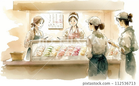 百貨公司地下室配菜區顧客與商店員工的互動 百貨公司地下室配菜區顧客與商店員工的互動 112536713