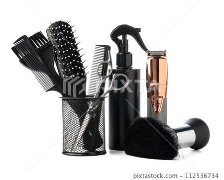 Professional hairdresser tools isolated on white background Professional hairdresser tools isolated on white background 112536734
