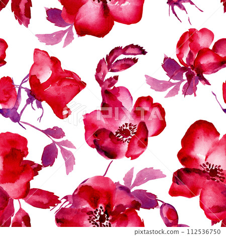 rose hips blooming painted in watercolor pattern rose hips blooming painted in watercolor pattern 112536750