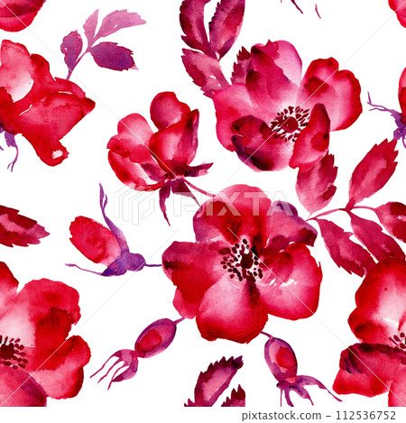 rose hips blooming painted in watercolor pattern rose hips blooming painted in watercolor pattern 112536752