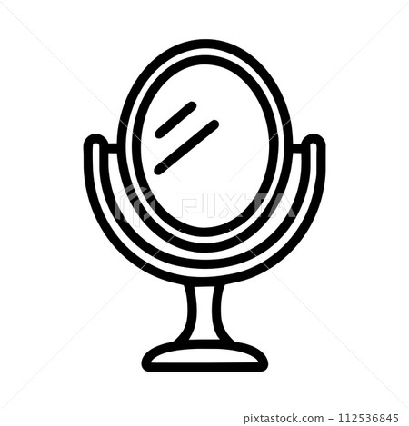Table mirror icon with reflection. Bedroom interior decor. Facial care, makeup application. Table mirror icon with reflection. Bedroom interior decor. Facial care, makeup application. 112536845