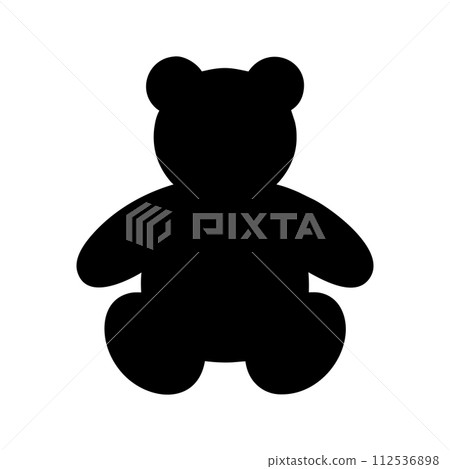 Silhouette of teddy bear toy. Vector children's cute cartoon character. 112536898