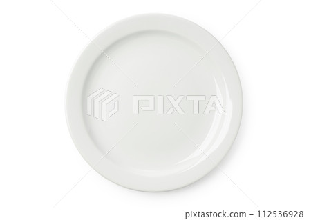 Empty white plate isolated on white background Empty white plate isolated on white background 112536928