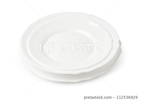 Empty white plate isolated on white background Empty white plate isolated on white background 112536929