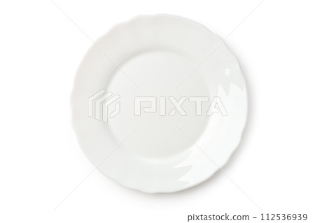 Empty white plate isolated on white background 112536939