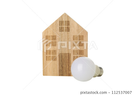 PNG, Decorative house with a light bulb, isolated on white background PNG, Decorative house with a light bulb, isolated on white background 112537007