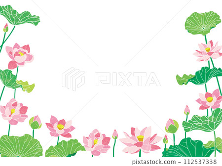 Illustration frame with blooming lotus flowers Illustration frame with blooming lotus flowers 112537338