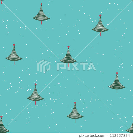 Winter seamless pattern with Christmas tree and snowflakes on color background. Vector illustration for fabric, textile wallpaper, posters, gift wrapping paper. Merry Christmas and New year Vector Winter seamless pattern with Christmas tree and snowflakes on color background. Vector illustration for fabric, textile wallpaper, posters, gift wrapping paper. Merry Christmas and New year Vector 112537824
