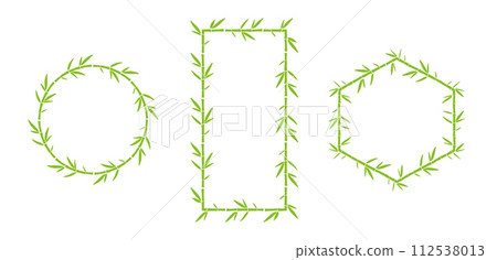 Bamboo Green Frames with Leaves doodle set. Outline Vector illustration Bamboo Green Frames with Leaves doodle set. Outline Vector illustration 112538013