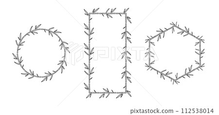Bamboo Frames with Leaves doodle set. Outline Vector illustration 112538014