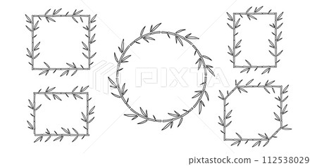 Bamboo Frames with Leaves doodle set. Outline Vector illustration 112538029
