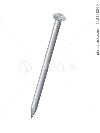 Nails hammered into wall steel straight and bent metal hardware spikes. Hobnails with grey caps top view isolated on transparent background. Vector Nails hammered into wall steel straight and bent metal hardware spikes. Hobnails with grey caps top view isolated on transparent background. Vector 112538299