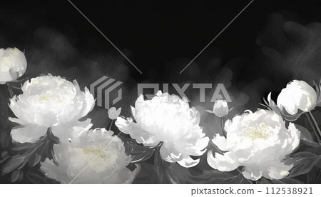 黑色背景白牡丹花插畫(AI生成素材) 黑色背景白牡丹花插畫(AI生成素材) 112538921