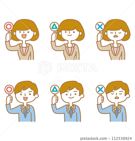 Variation set for people who raise circle, triangle, and cross cards Variation set for people who raise circle, triangle, and cross cards 112538924