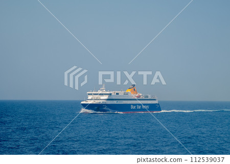 Blue Star Ferries Greek passanger transportation company providing ferry services between the Greek mainland and the Aegean Islands in Naxos, Greece Blue Star Ferries Greek passanger transportation company providing ferry services between the Greek mainland and the Aegean Islands in Naxos, Greece 112539037