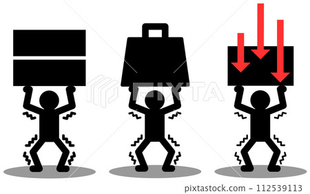 Illustration of a person desperately lifting a burden while shaking 112539113