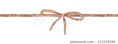 Rope string Border. Watercolor illustration of twine jute gift wrap. Hand drawn on white isolated background. Painting of template frame for card and invitation. Drawing of vintage hemp ribbon bow Rope string Border. Watercolor illustration of twine jute gift wrap. Hand drawn on white isolated background. Painting of template frame for card and invitation. Drawing of vintage hemp ribbon bow 112539194