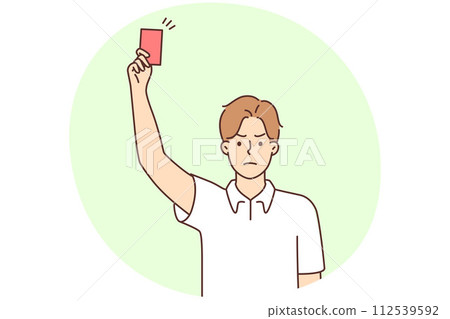Angry male referee show red card Angry male referee show red card 112539592