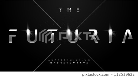 Futuristic silver alphabet, innovation space font, polished metallic letters for cutting-edge logo, captivating headline, cosmic typography, high-tech typographic design. Vector typeset. Futuristic silver alphabet, innovation space font, polished metallic letters for cutting-edge logo, captivating headline, cosmic typography, high-tech typographic design. Vector typeset. 112539622