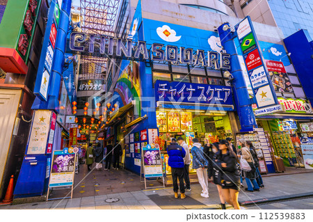 Japan's Yokohama cityscape View of the bustling China Square from Chinatown Boulevard 112539883