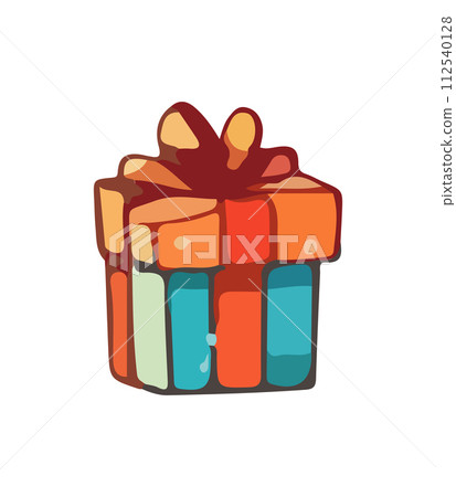 Gift vector illustration. Christmas New Year decoration box. Drawn in cartoon watercolor style isolated on a white background. Gift vector illustration. Christmas New Year decoration box. Drawn in cartoon watercolor style isolated on a white background. 112540128