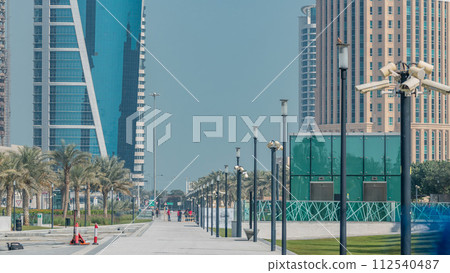The high-rise district of Doha with walkway timelapse 112540487